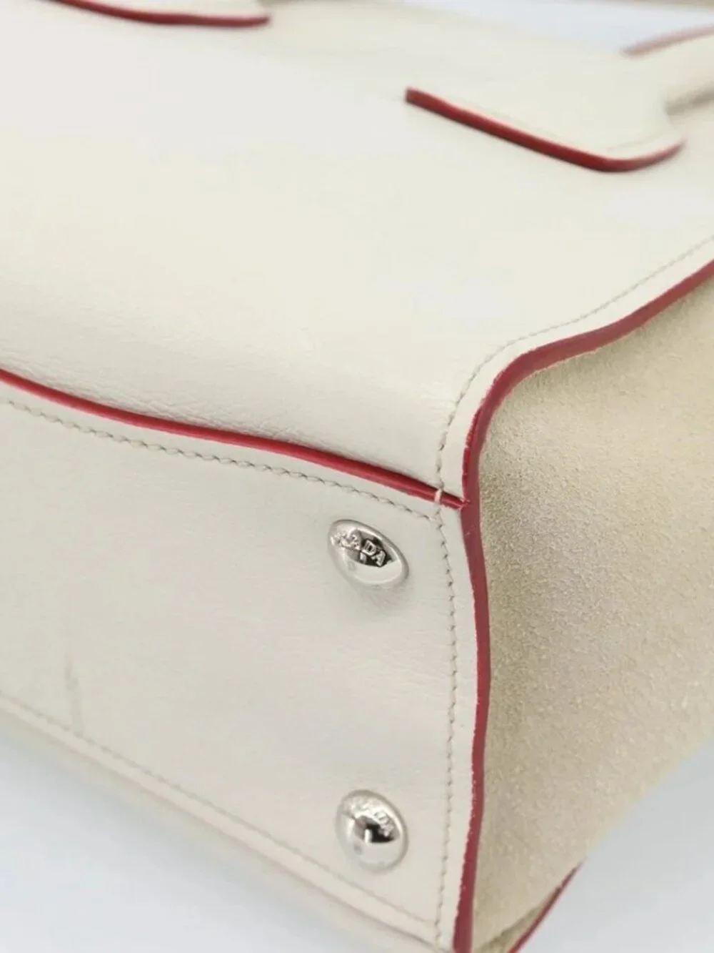 PRADA Hand Bag Leather 2way White Silver Auth